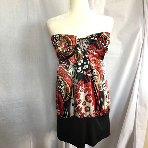 MOA MOA Womens Large Red Black Stretch Ruffled Empire Waist Sleeveless Dress - Picture 1 of 12